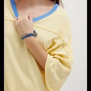 🍋NWT Free People / We The Free Two Way Lane Size S Tee in Lemon Meringue Combo